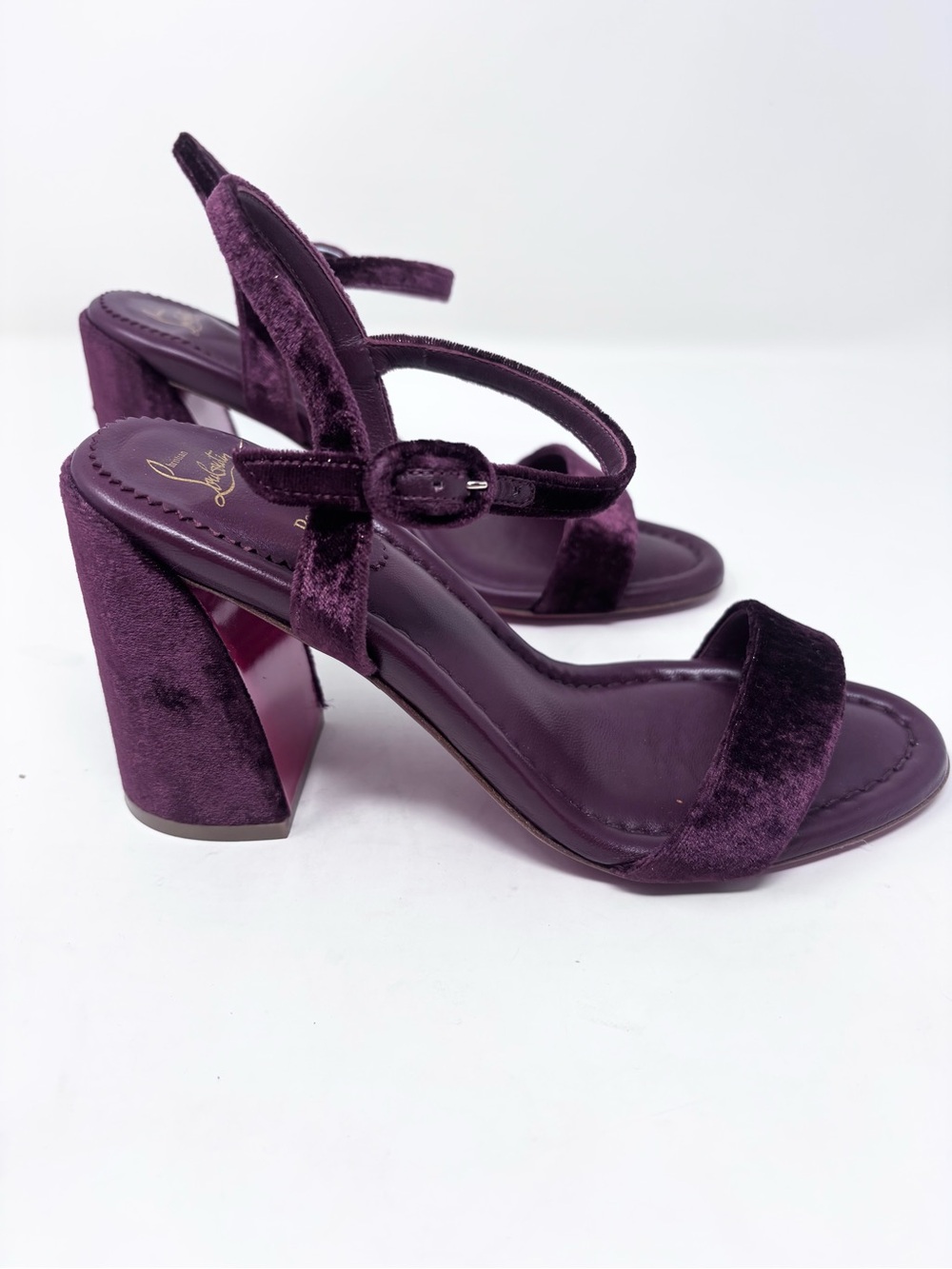 Christian Louboutin Miss Jane 85 Sandals Burgundy Velvet Velours size 37.5 EU